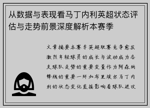 从数据与表现看马丁内利英超状态评估与走势前景深度解析本赛季